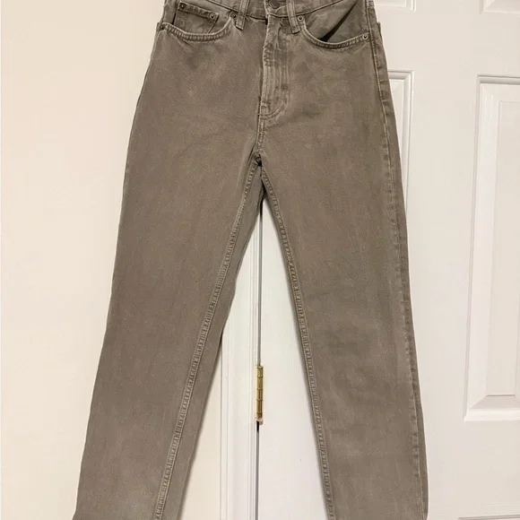 Zara High Rise Straight Leg Jeans Size 0 Khaki Beige Brown Wash - Picture 1 of 3